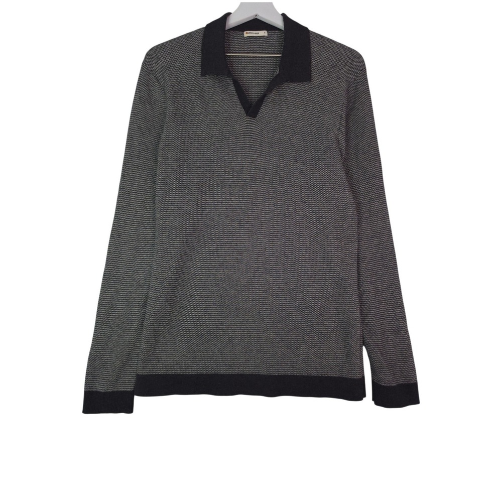 Marine Layer Polo Sweater Mens Small Cotton Merino Wool Grey Johnny Collar